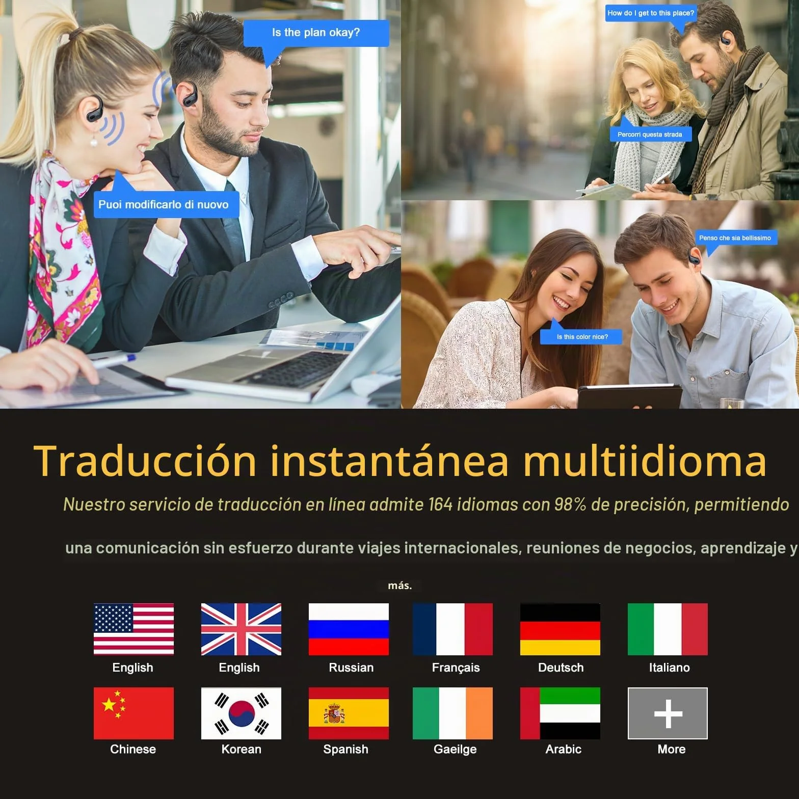 STECEi AI Auriculares Traductor en Tiempo Real(2026), 164 Idiomas y 6 Modos de Traducción, 3 in 1 AI Auriculares Traductor, Bluetooth 5.4 con ENC y App con para Viajes/Negocios/Aprendizaje/Reunirse