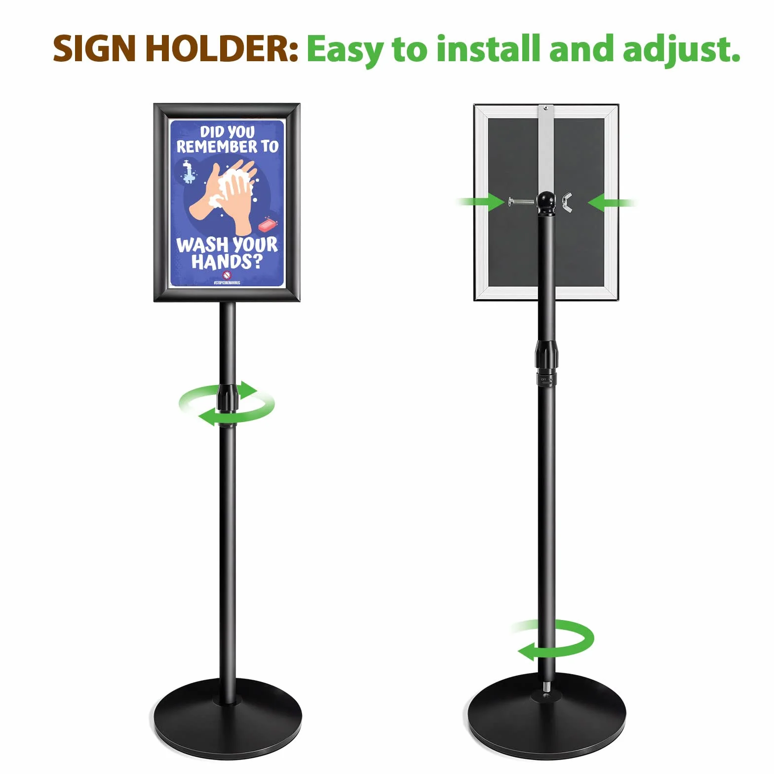 NewZeal Soporte para cartel ajustable tamaño A4, soporte para cartel de pie resistente, soporte para anuncios, soporte para carteles para bodas/espectáculos/exhibiciones/publicidad, negro