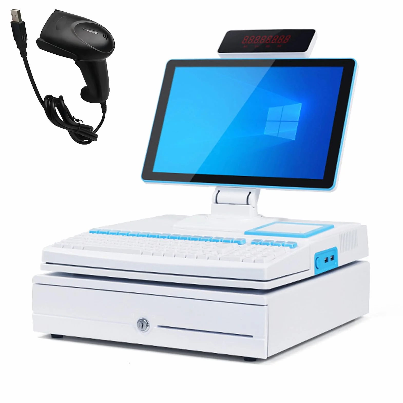 Terminal De Punto De Venta ElectróNico (Tpv), Punto De Venta TéRmico, Pantalla Simple/Doble, con EscáNer De CóDigo De Barras, Impresora Y CajóN Portamonedas White-SingleDisplay