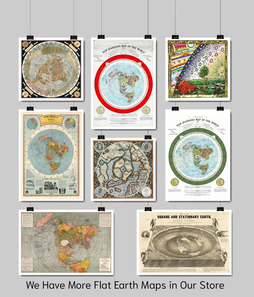 Mapa plano de la Tierra del Mundo - Mapa de proyección equidistante azimutal polar de 1943 - Gran regalo de la Tierra Plana - Póster artístico de pared grande (23 x 34 pulgadas)