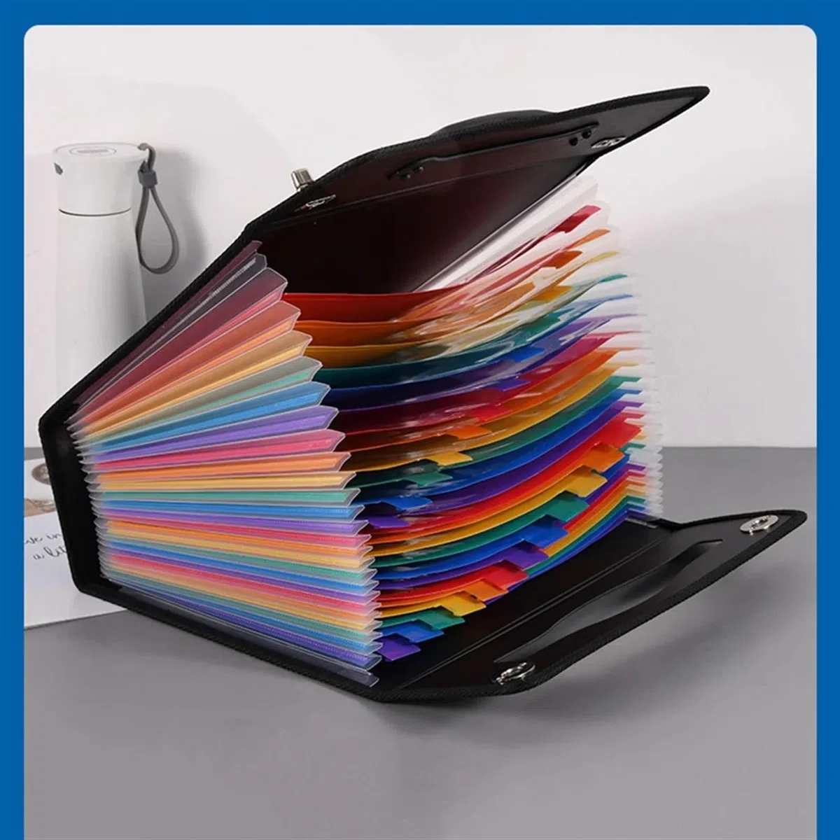 Organizador de archivos en acordeón de plástico, Organizador de archivos acordeón plástico, 24 bolsillos, negro, 330x100x250mm