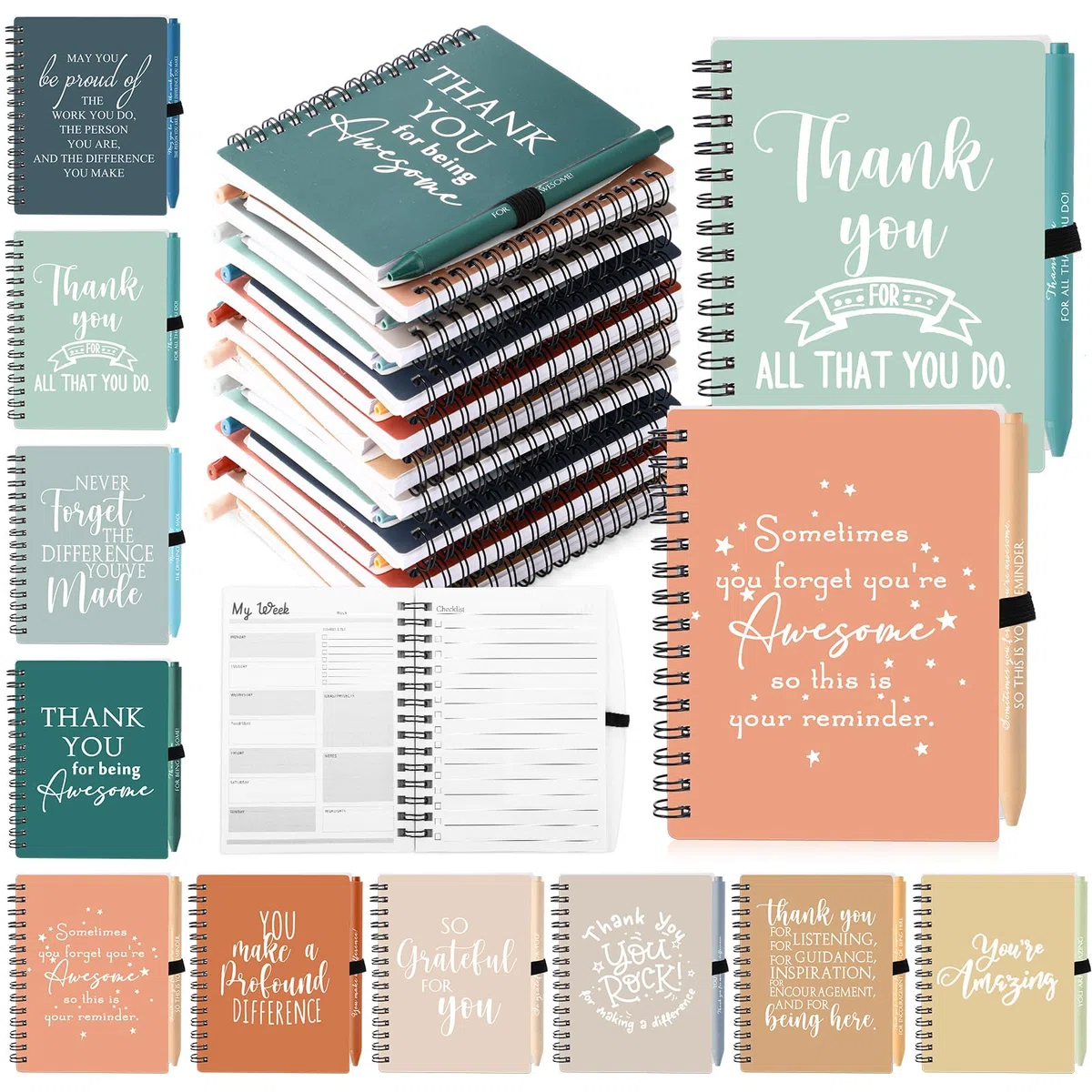 Tellingyou 20 cuadernos de agradecimiento para empleados, regalo de regreso a clases, cuaderno en espiral A6 con bolígrafos motivacionales para lista de tareas para compañeros de trabajo, profesores