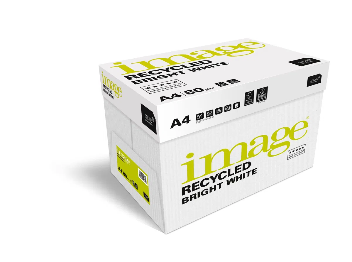 Image Recycled BW Bright White - Papel para fotocopiadora (80 g/m2, A4, FSC Recycled Credit, 5 paquetes de 500 hojas)
