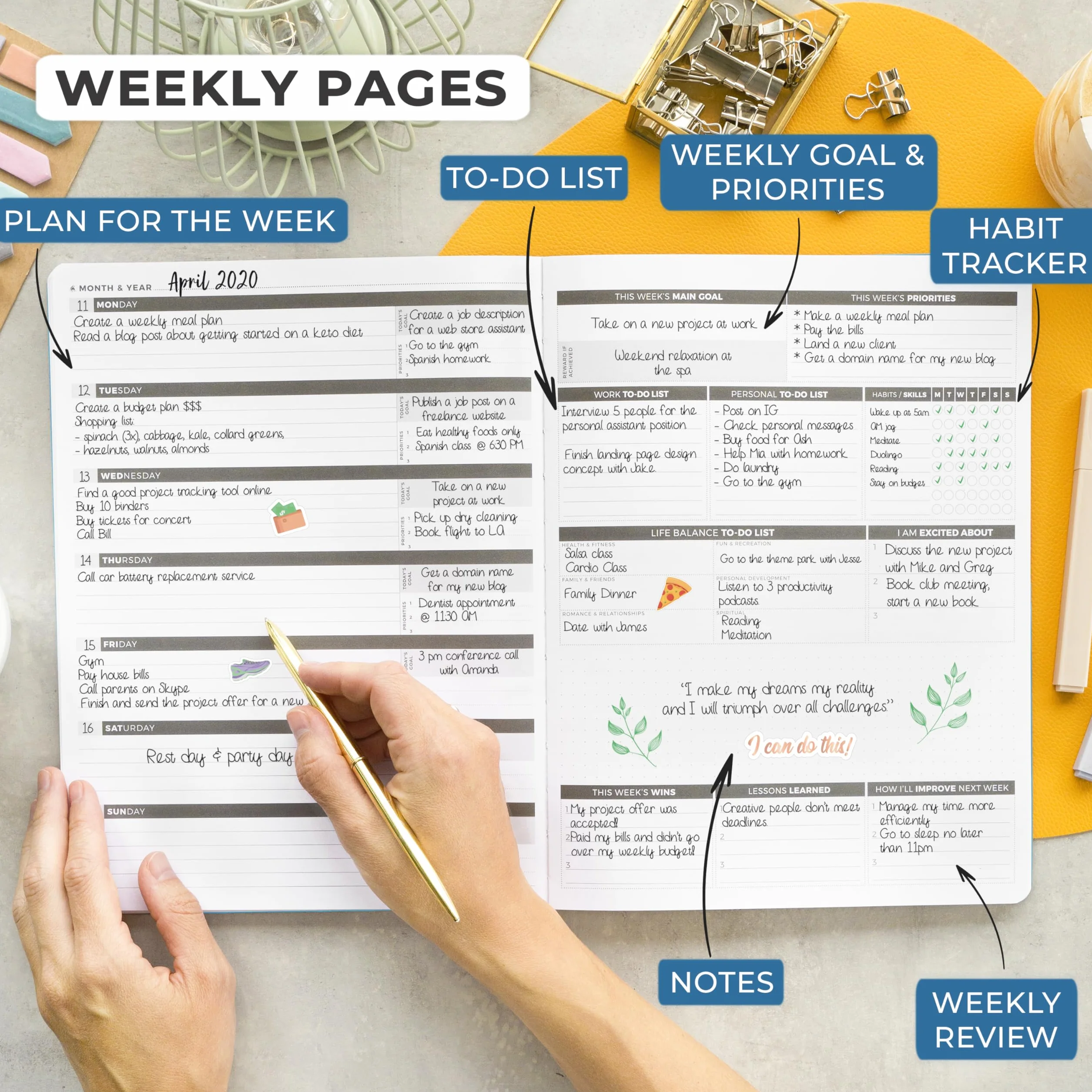 Clever Fox Planificador PRO - Organizador Personal de Vida Semanal y Mensual para Mejorar la Productividad, la Gestión del Tiempo y Alcanzar Tus Metas - A4, Sin fechas 1 Año - Azul