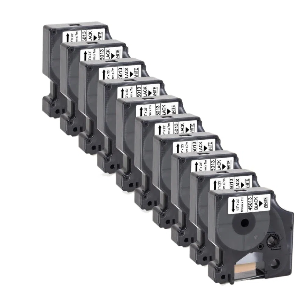 Cinta de Etiqueta D1 de 12 mm 5-10-20pk 45013 45018 45010 45023 Compatible con LaborManager 160 280 350 Impresoras Cinta Adhesiva para etiquetar(10PK Black on White)