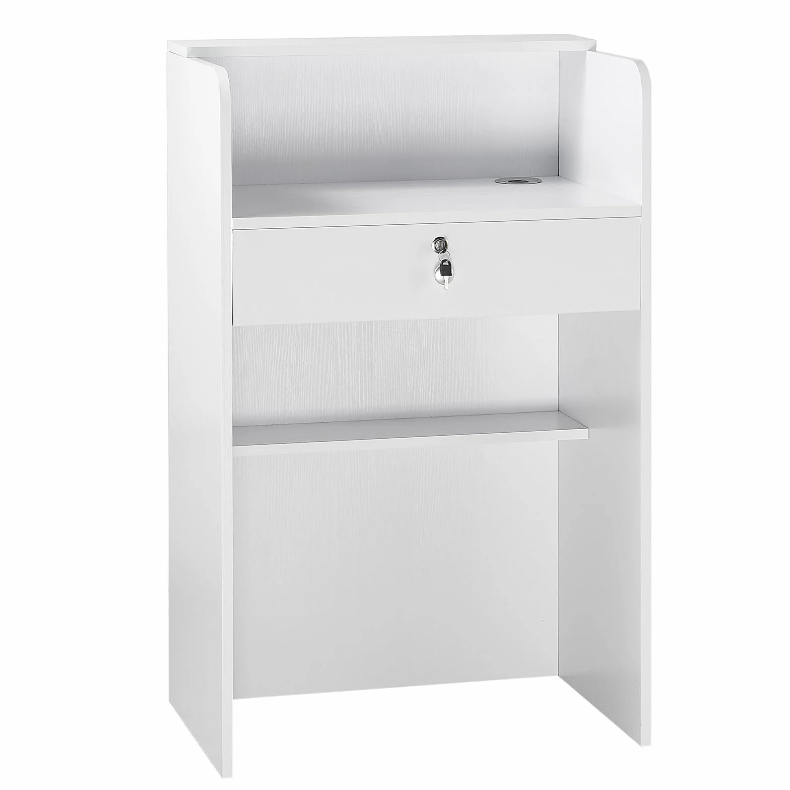 VEVOR Mostrador de Recepción 60 x 40 x 96 cm, Mesa de Recepción Material de Tablero de Partículas con 1 Cajón, Mostrador de Recepcionista para Caja, Vestíbulo, Salón de Belleza, Oficina, Blanco