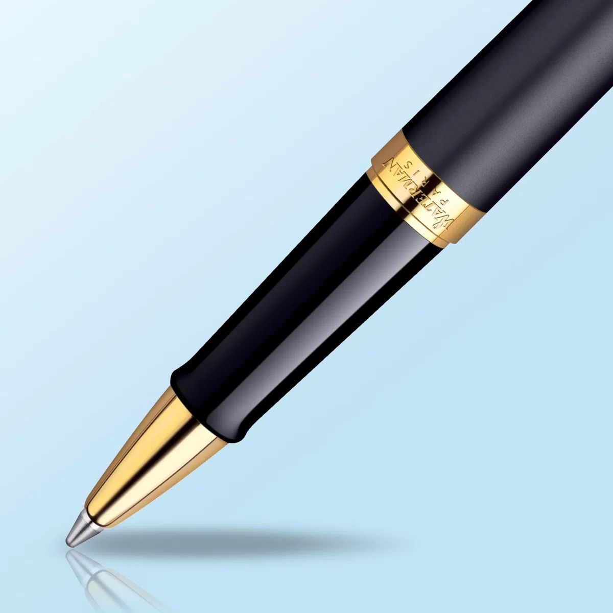 Waterman Hémisphère rotulador roller | color negro mate con adorno de oro de 23 quilates | punta fina con cartucho de tinta negra | estuche de regalo