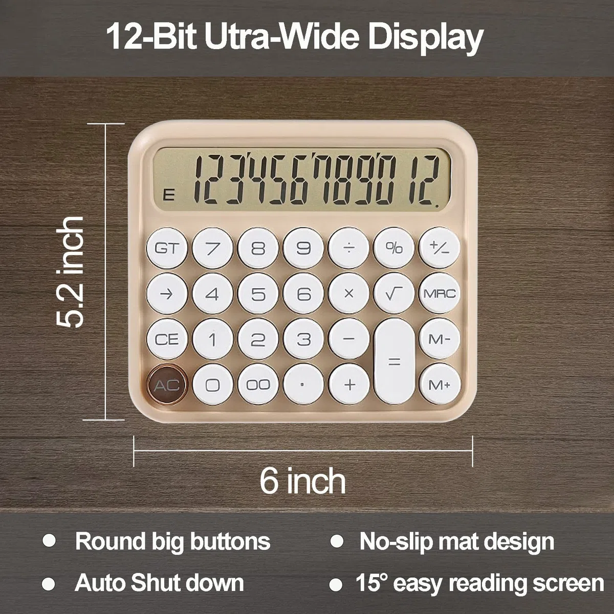 Benkaim - Calculadora de Escritorio, calculadora estándar básica, Pantalla LCD Grande de 12 dígitos, botón Grande para Escuela, hogar y Negocios, Accesorios de Escritorio Dorados (Beige)