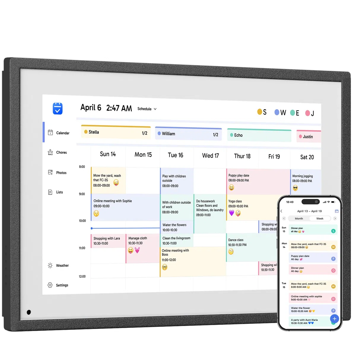 Dragon Touch Calendario Digital de Pared de 10,1 Pulgadas, Planificador de calendario electrónico con 32GB de Memoria, Calendario de Escritorio inteligente con Pantalla táctil, Negro