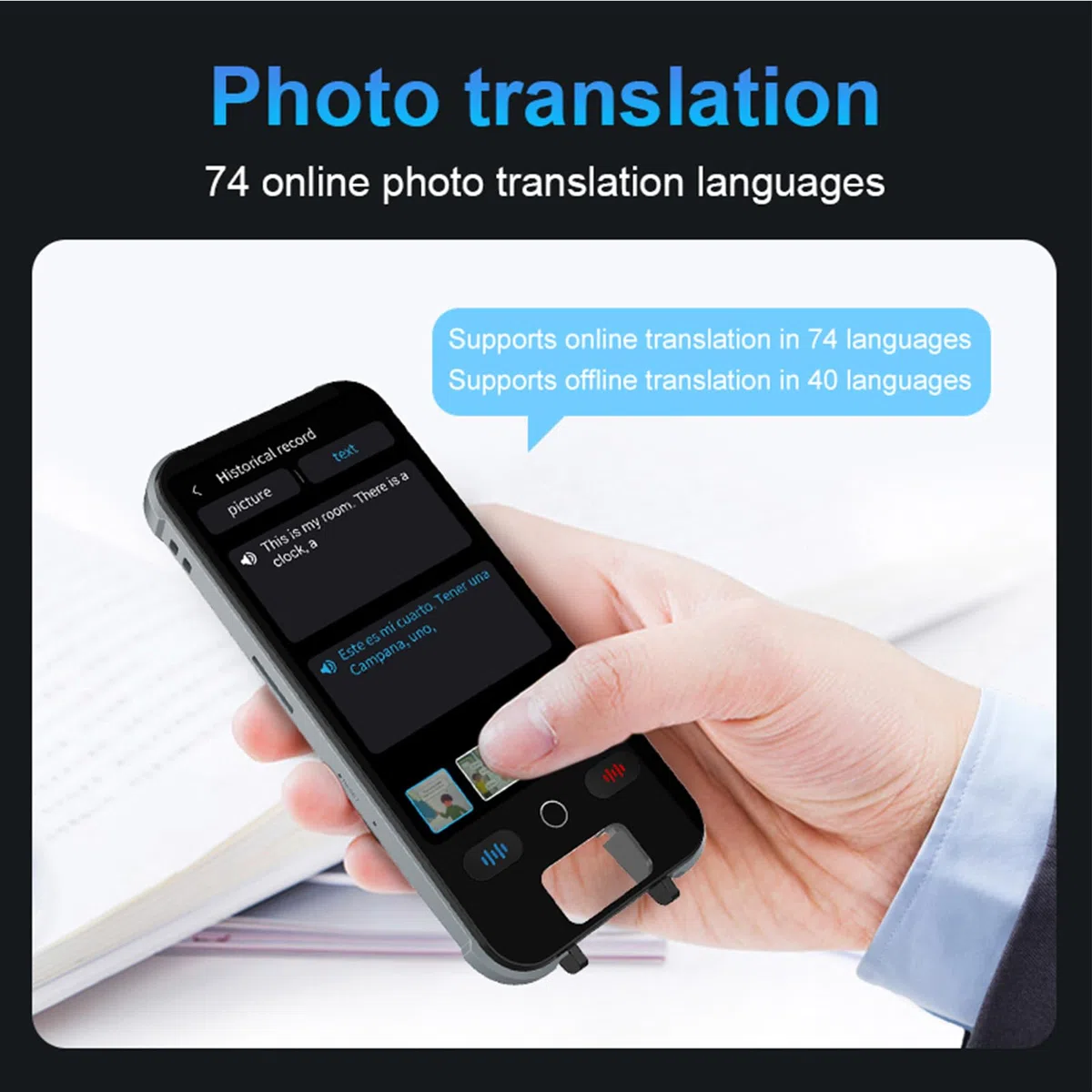 Traductor De Idiomas AI Portátil, Traducción De 148 Idiomas, Grabación, | Dispositivo De Bolsillo Bidireccional Grabación, Foto y Texto para Viajes, Negocios, Aprendizaje, Conf., Host