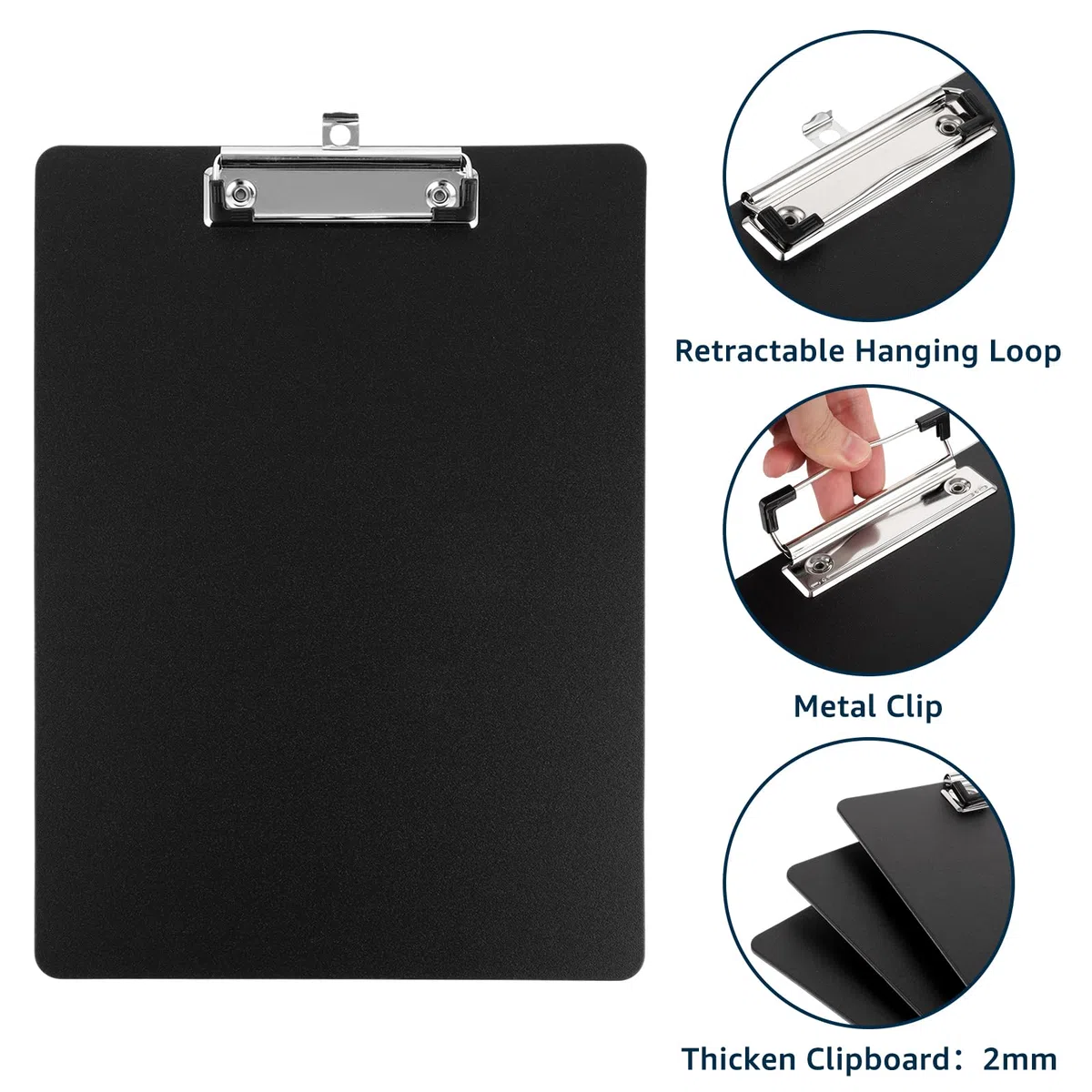 Pack de 12 Portapapeles A4, Portapapeles con Pinza A4 y Carpeta con Pinza Metalica 315x225x2 Mm, Plastico Mate Negro con Bolsa OPP para Oficina Aula