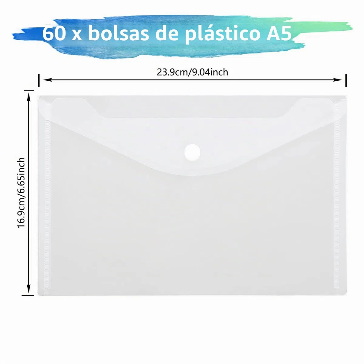 60 Piezas Carpeta para Documentos A5, Fundas Transparentes Plástico con Botón, Carpetas Plastico A5 Transparentes para Organizar la Oficina y el Trabajo en Casa en la Escuela